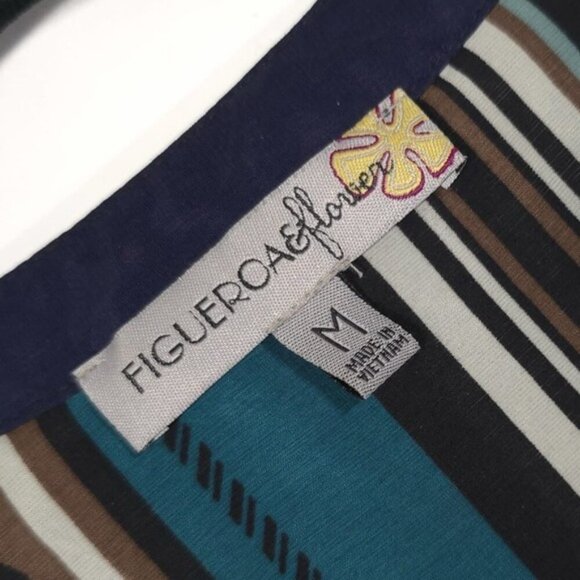 FIGUEROA & Flower Women's MEDIUM Green Pink Floral Blouse Shirt Top Boho Striped - Picture 4 of 10